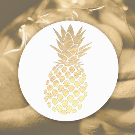 Faux Gold Foil Pineapple Classic Round Sticker