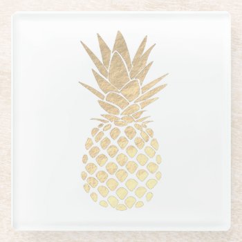 Faux Gold Foil Pineapple Design Glass Coaster by paesaggi at Zazzle