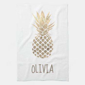 Faux Gold Foil Pineapple Design Kitchen Towel by amoredesign at Zazzle