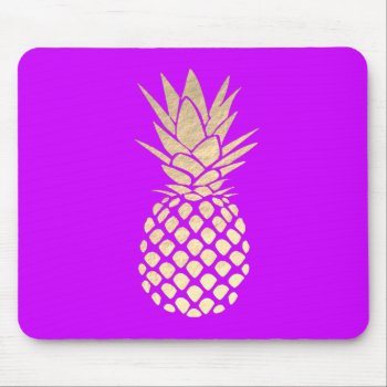 Faux Gold Foil Pineapple On Purple Mouse Pad by paesaggi at Zazzle