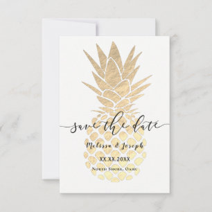 Faux gold foil pineapple save the date announcement