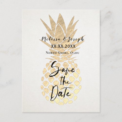 FAUX gold foil pineapple save the date Announcement Postcard