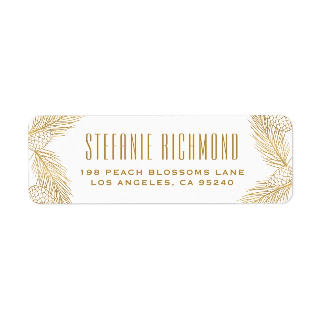 Faux Gold Foil Pinecones and Pine Needles Holiday Label (Front)