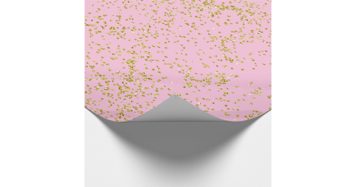 Faux Gold Foil Pink Background Sprinkle Glitter Wrapping Paper | Zazzle