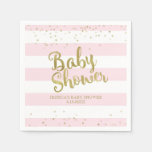 Faux Gold Foil, Pink Stripes Baby Shower Girl Napkins at Zazzle