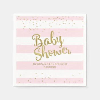 Faux Gold Foil  Pink Stripes Baby Shower Girl Napkins by weddingsnwhimsy at Zazzle