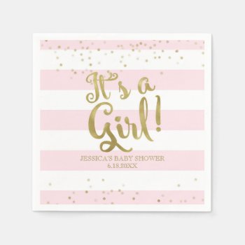 Faux Gold Foil Pink Stripes Baby Shower Its A Girl Napkins by weddingsnwhimsy at Zazzle