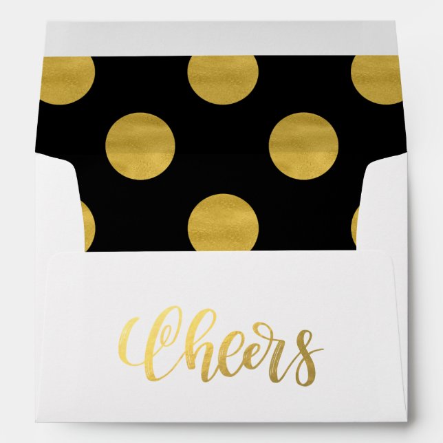Faux gold foil polka dots pattern cheers script envelope (Back (Bottom))