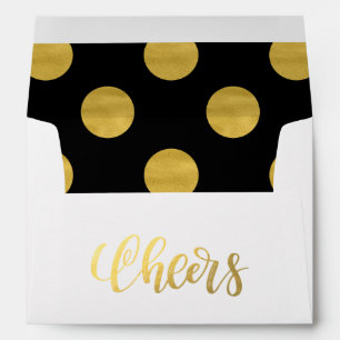 Faux gold foil polka dots pattern cheers script envelope