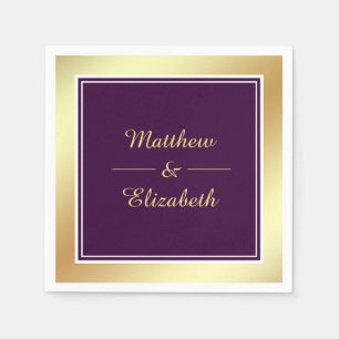 Faux Gold Foil Purple Wedding Paper Napkins
