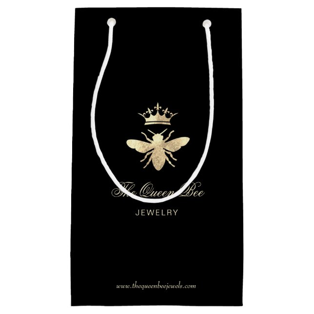 faux gold foil queen bee jewelry small gift bag (Front)