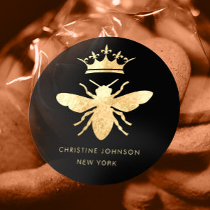 faux gold foil queen bee logo classic round sticker