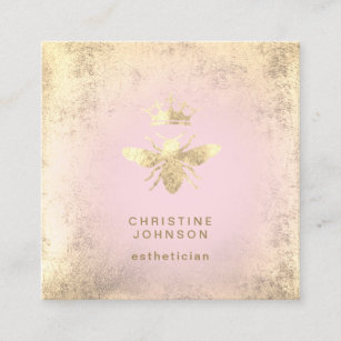 FAUX gold foil queen bee on pink Square Business Card