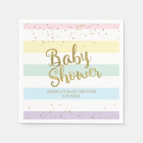 Faux Gold Foil Rainbow Stripes Baby Shower Paper Napkins
