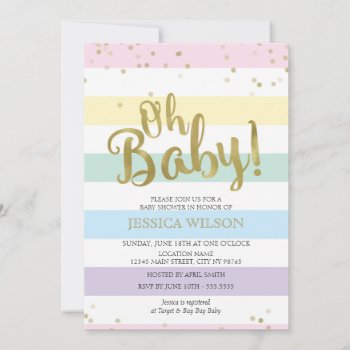 Faux Gold Foil Rainbow Stripes Oh Baby Shower Invitation by weddingsnwhimsy at Zazzle