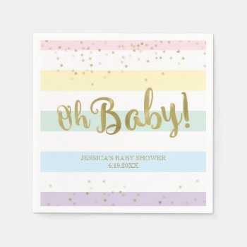Faux Gold Foil Rainbow Stripes Oh Baby Shower Napkins by weddingsnwhimsy at Zazzle