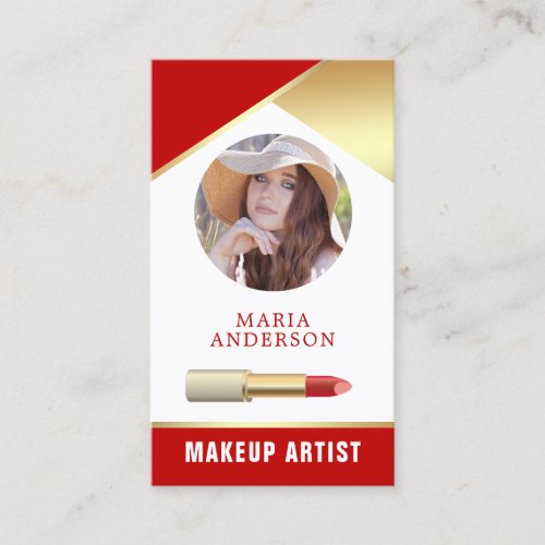 Faux Gold Foil Red Lipstick Makeup Artist Photo Business Card
