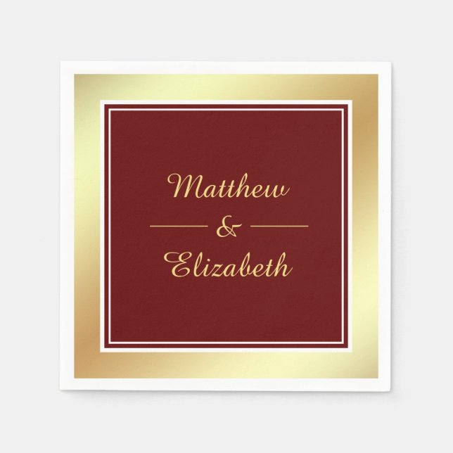 Faux Gold Foil Red Wedding Paper Napkins (Front)