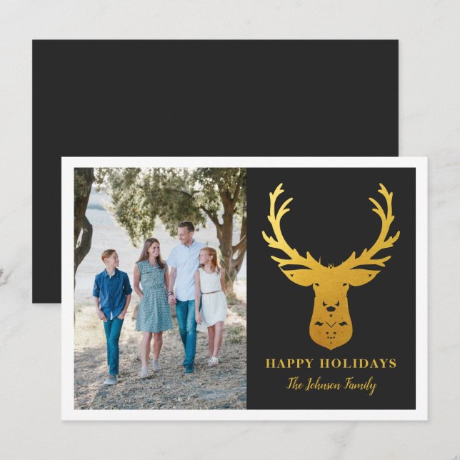 Faux Gold Foil Reindeer Elegant Photo Holiday Card (Front/Back)