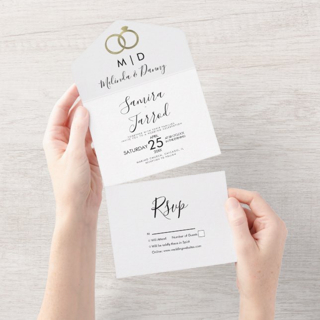 Faux Gold Foil Ring Modern Wedding All In One Invitation (Tearaway)