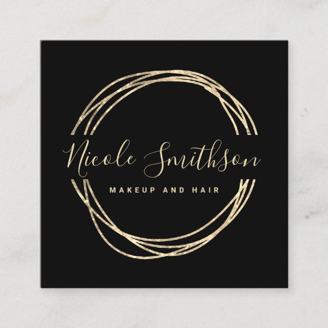 FAUX gold foil round frame Square Business Card (Front)