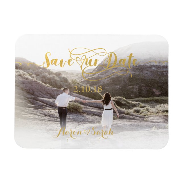 Faux Gold Foil Save our Date Vintage Magnet (Horizontal)