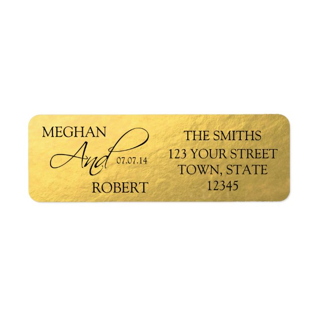 Faux Gold Foil Save the Date Bride Groom Adress Label (Front)
