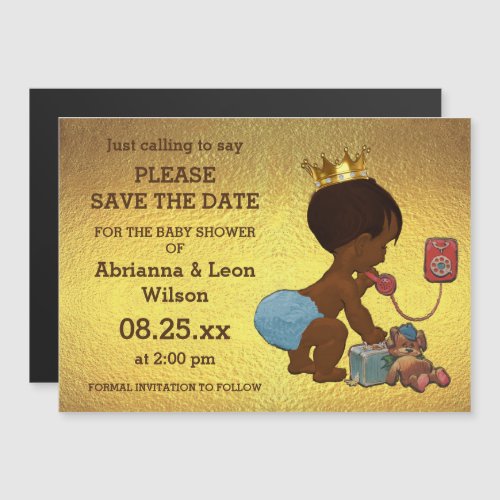 Faux Gold Foil Save The Date Ethnic Prince Phone Magnetic Invitation