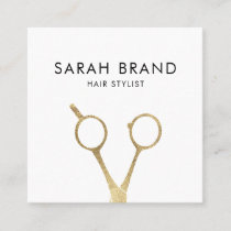 Faux Gold Foil Scissors Hair Stylist Square Business Card