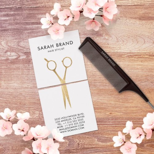 Faux Gold Foil Scissors Hair Stylist Square Business Card