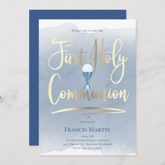 FAUX gold foil script | First Communion Invitation (Front/Back)