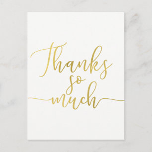 Faux Gold Foil Script Thank You Thanks So Much Postcard