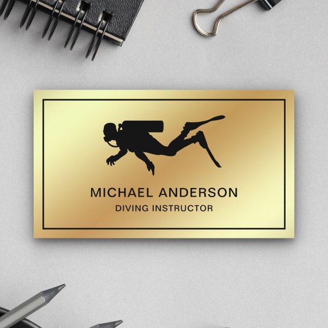 Faux Gold Foil Scuba Diving Instructor Business Card (Creator Uploaded)