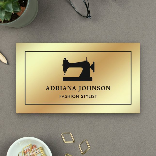 Faux Gold Foil Sewing Machine Fashion Stylist Business Card (Creator Uploaded)