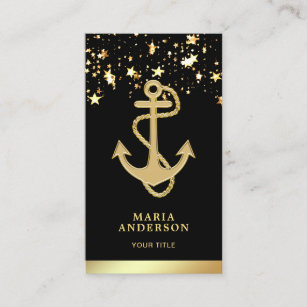 Faux Gold Foil Stars Confetti Nautical Rope Anchor Business Card