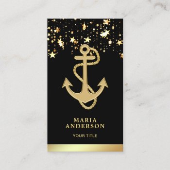 Faux Gold Foil Stars Confetti Nautical Rope Anchor Business Card by ShabzDesigns at Zazzle