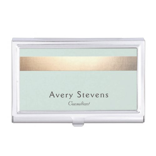 Faux Gold Foil Stripe Modern Stylish Light Blue Business Card Case