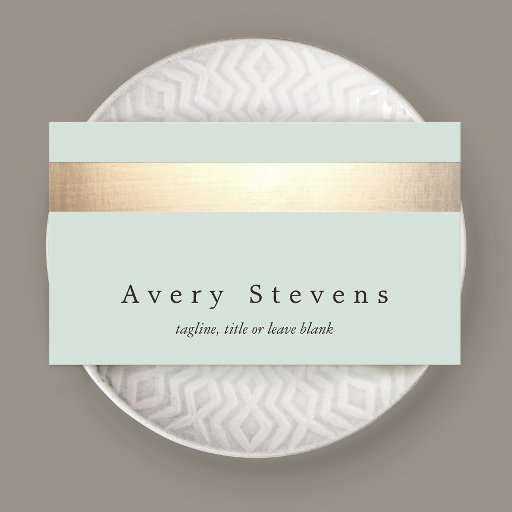 Customizable Gold Colored Stripe Modern Stylish Light Turquoise Double-Sided Standard Business Cards (Pack Of 100)