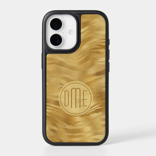 Faux Gold Foil Stripe Waves Monogram Otterbox iPhone Case (Back)