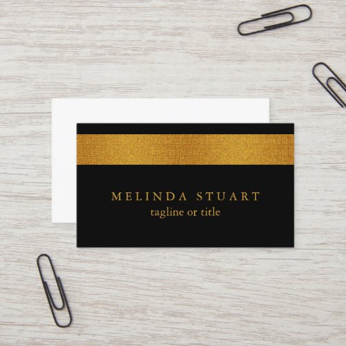 Faux Gold Foil Striped Elegant Black Chic Business Card