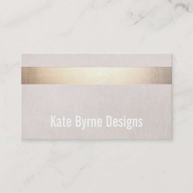 Faux Gold Foil Striped Elegant Modern Beige Linen Business Card (Front)