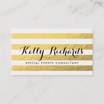 Faux Gold Foil Stripes Consultant Business Card by CoutureBusiness at Zazzle