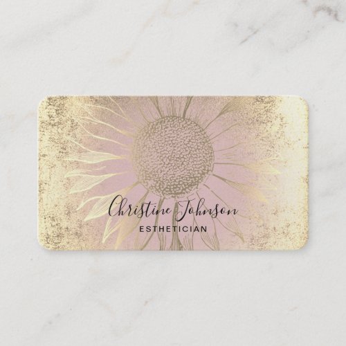 faux gold foil sunflower on pink business card