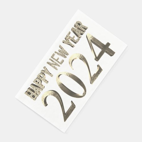 Faux Gold Foil Text Chic Happy New Year 2024 Paper Guest Towels