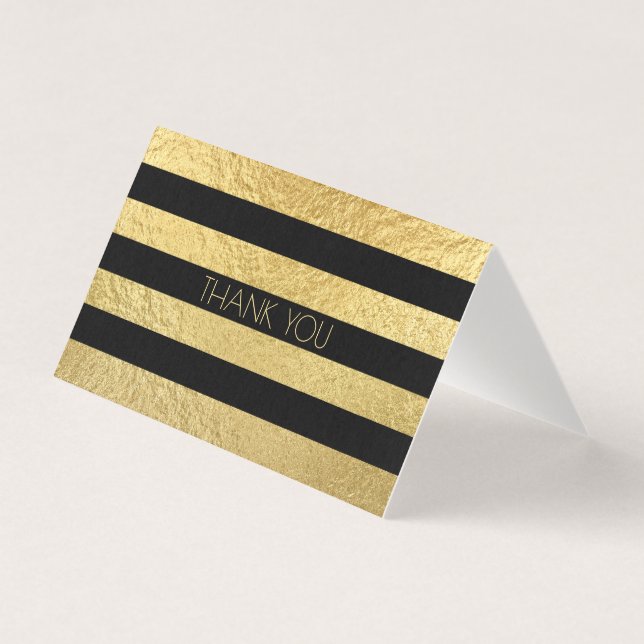 Faux Gold Foil Texture and Black Stripe Thank You (Front)