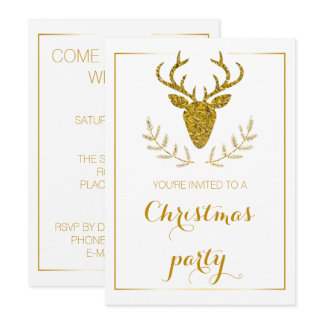 Faux Gold Foil Textured Deer Head Christmas Party Invitation