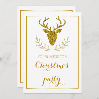 Faux Gold Foil Textured Deer Head Christmas Party Invitation