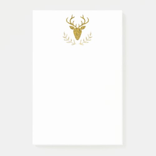 Faux Gold Foil Textured Deer Head Shape Post_it Notes