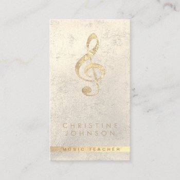 Faux Gold Foil Treble Clef Music Teacher Business Card by musickitten at Zazzle