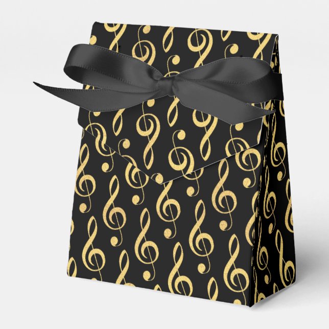 Faux Gold Foil Treble Clef Musical Favor Box (Front Side)